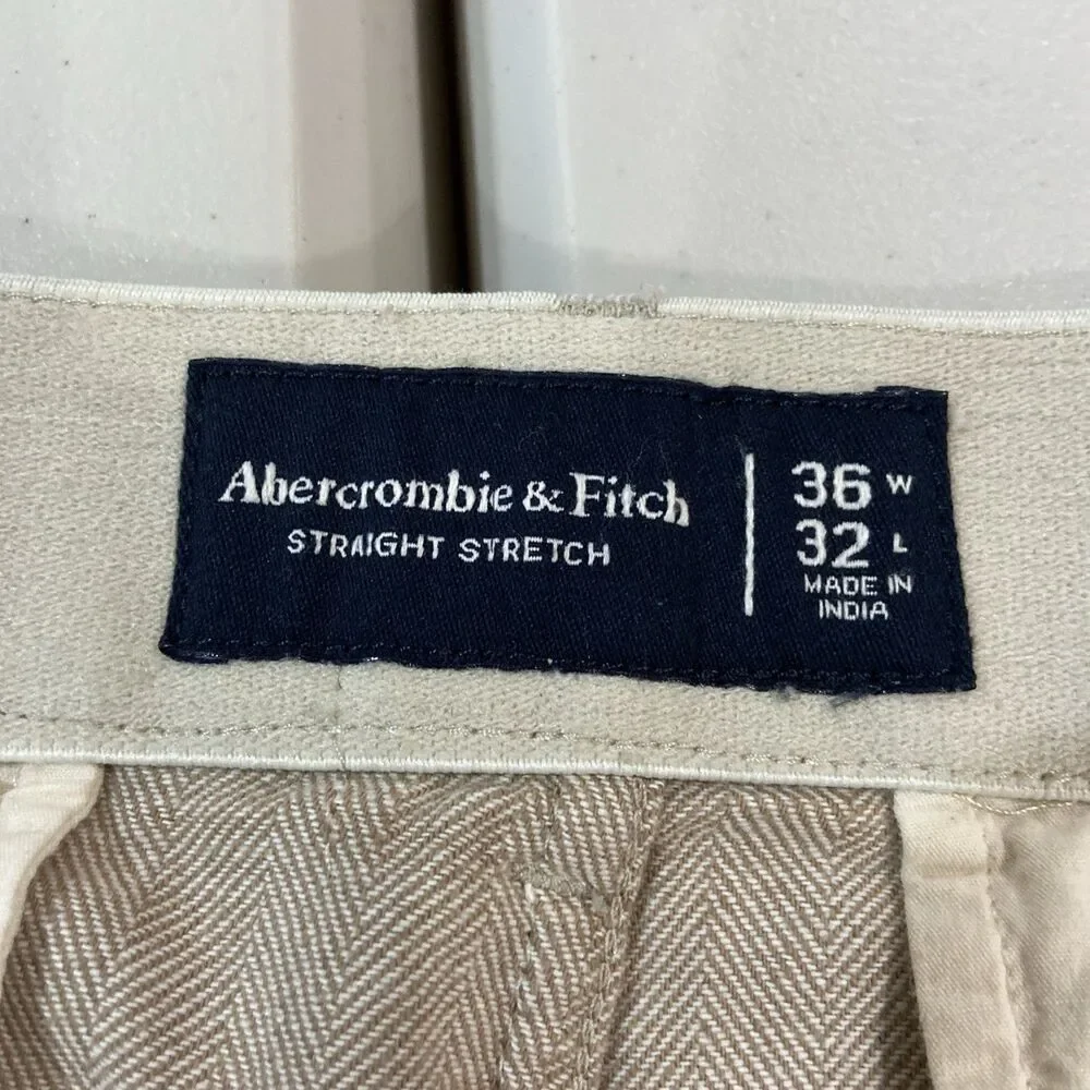 Abercrombie & Fitch Men’s Straight Fit Stretch Herringbone Pants Beige 36x32